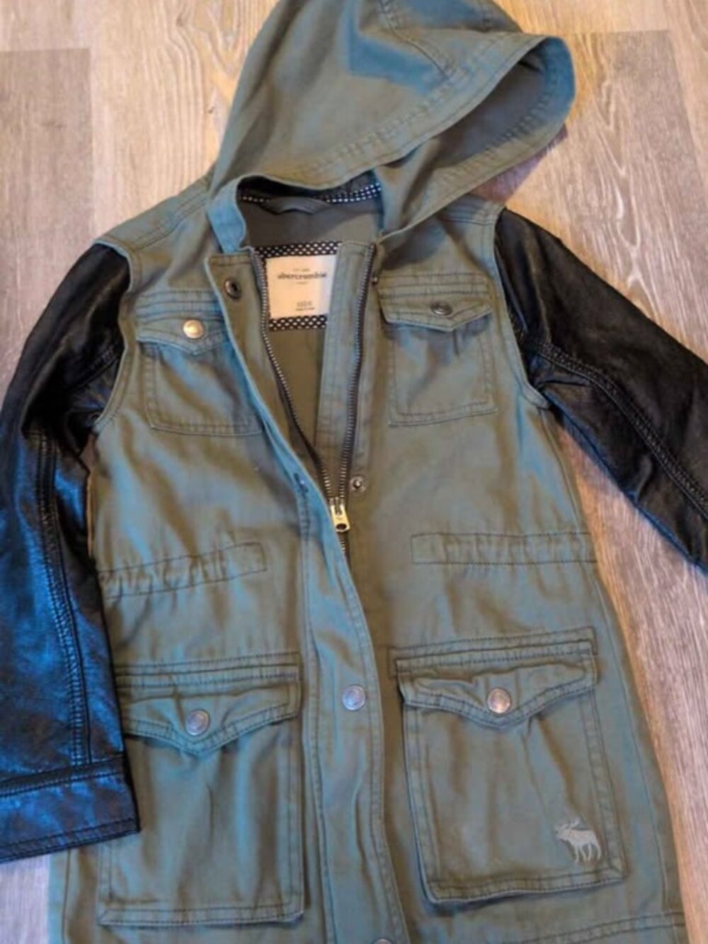 Abercrombie Kids Utility Jacket with Faux Leather Sleeves size 6